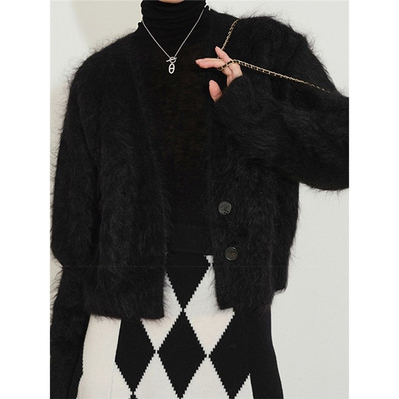 Imitation Mink Velvet Retro Solid Color Long Sleeve Short Cardigan Outerwear