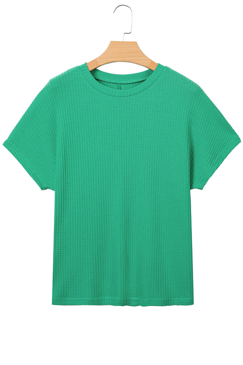 Sea Green Waffle Textured Knit Dolman Short Sleeve Loose Top
