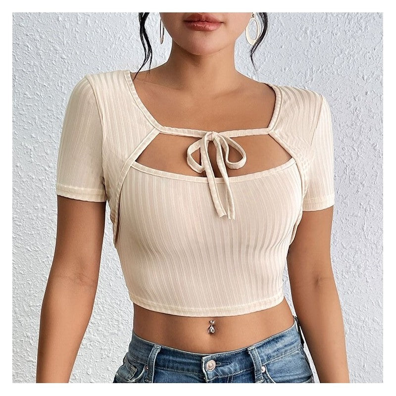 Ribbed Knit Tank Top Set with Square Neck and Belt