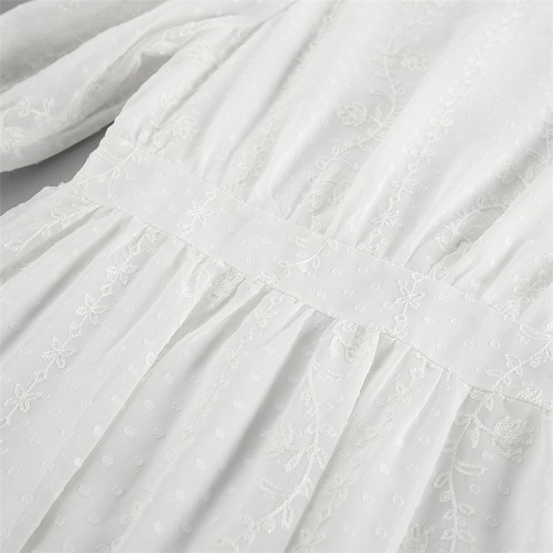 Open-Front Jacquard Perspective Sleep Dress with Five-Point Sleeves