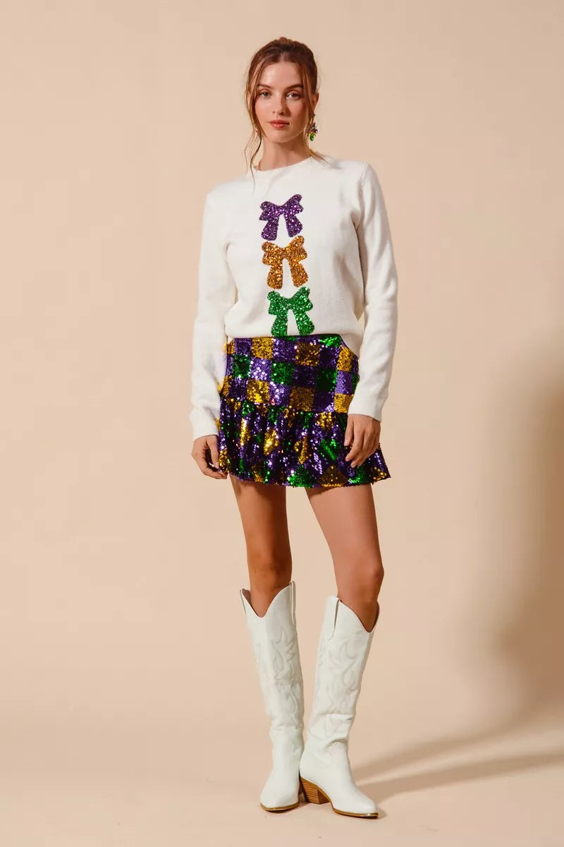 Mardi Gras Checker Sequins Mini Skirt
