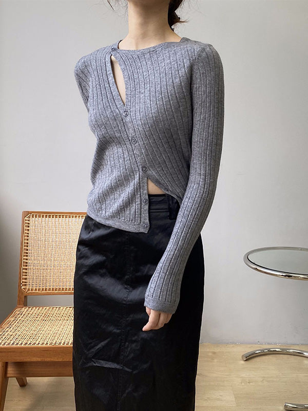 Fashion Asymmetric Solid Color Round-Neck Sweater Top