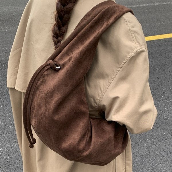 Suede Pleated Tote Bag for Women – Retro Minimalist Dumpling Shoulder Bag