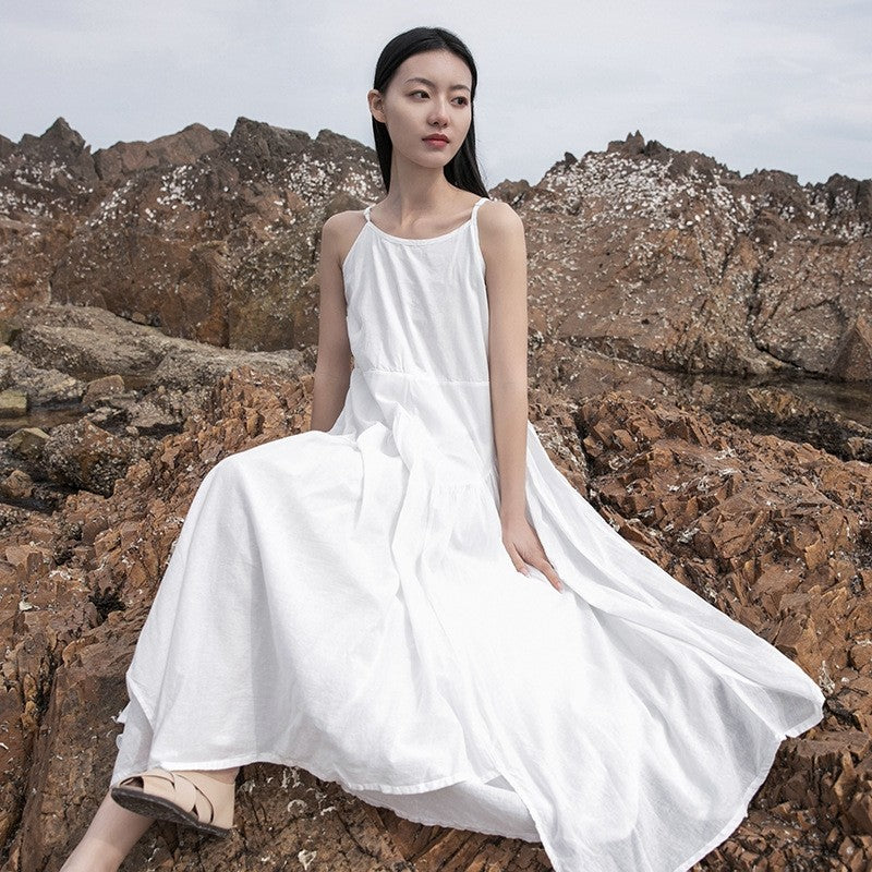 Bohemian Chic Asymmetrical Solid Color Sling Dress