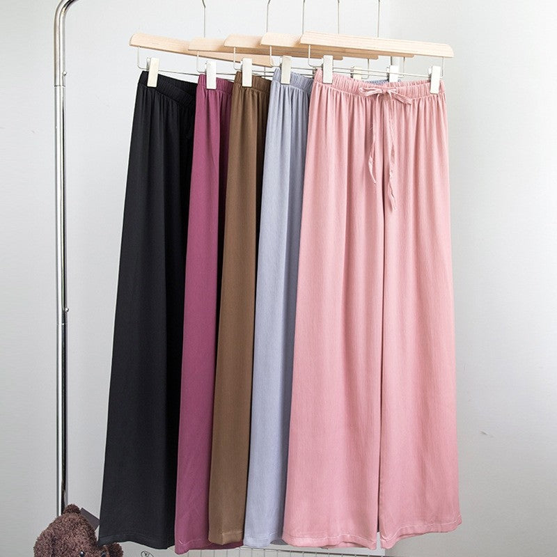 Wide Leg Satin Pants with Elastic Waist - Solid Color