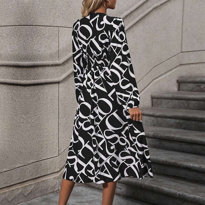 Geometric Print Long Sleeve Dress