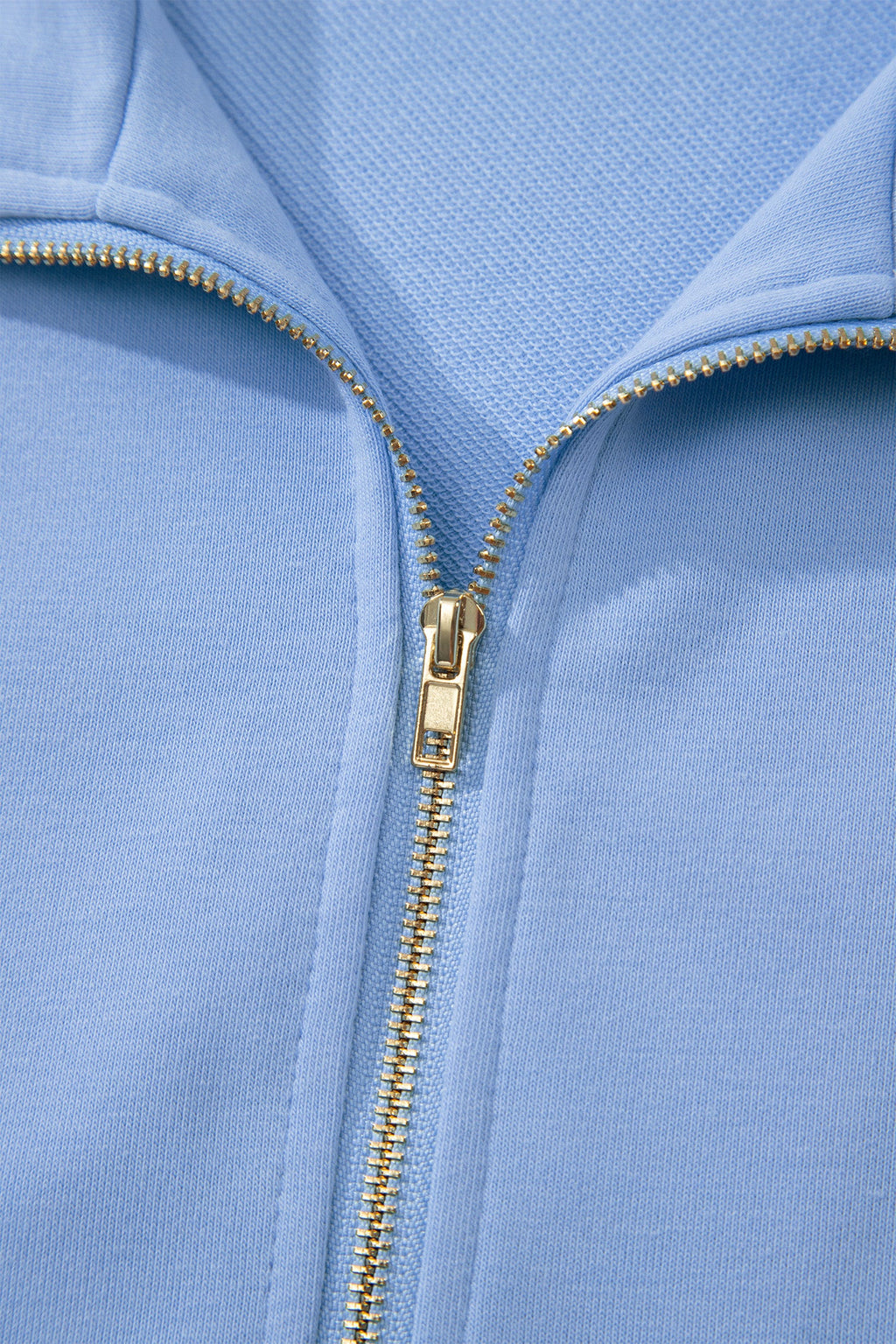 Sky Blue Half Zipped Ruffled Short Set