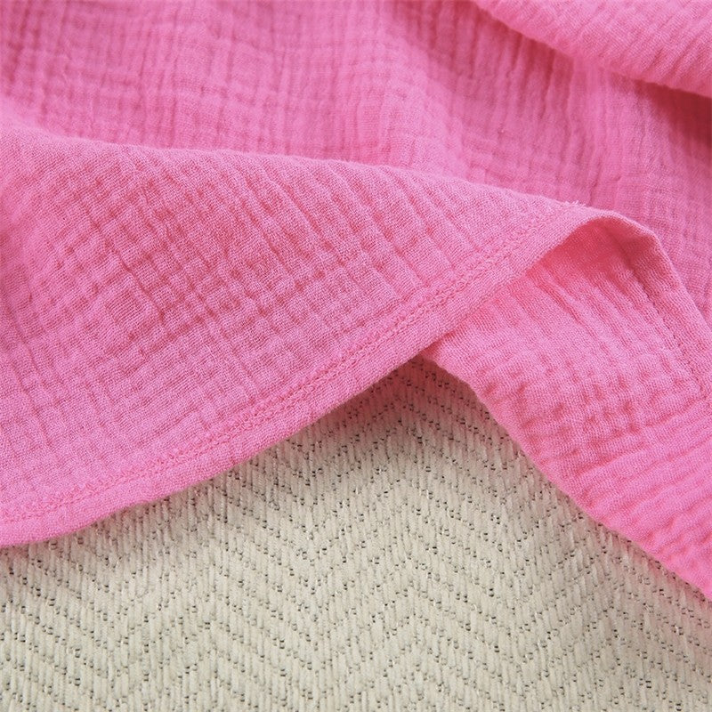 Solid Color Long Sleeve Shorts Pajama Set