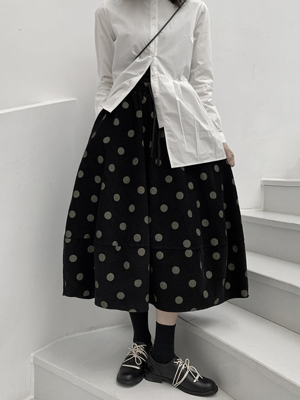 High Waisted Loose Elastics Polka-Dot Printed Split-Joint Skirts