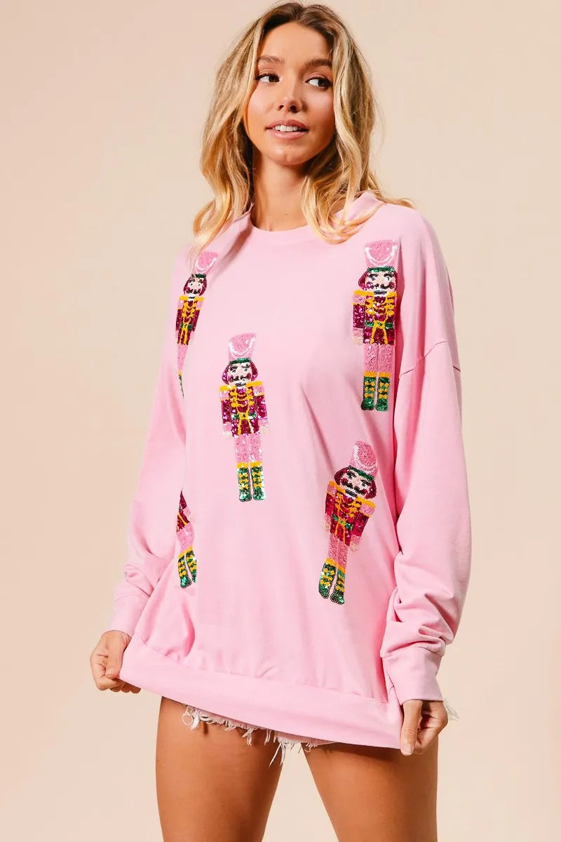 Sequin Nutcrackers Embroidery Christmas Sweatshirt