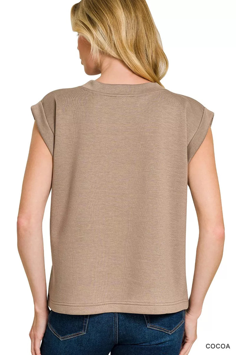 Zenana Scuba Round Neck Cap Sleeve Top