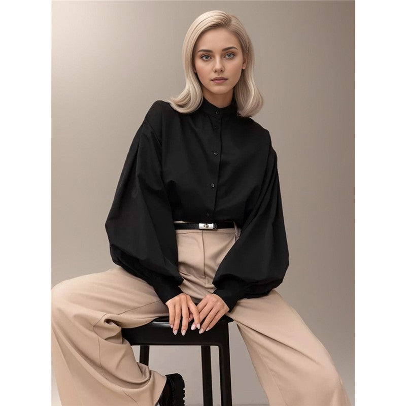 Casual and Stylish Loose Lantern Sleeve Shirt with Unique Design