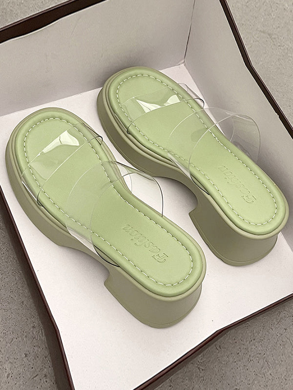 Open Toe Round-Toe Split-Joint Transparent Pumps Sandals Slippers
