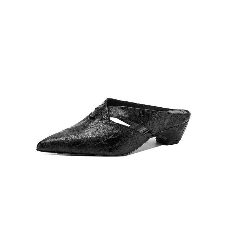 Women's Lambskin Pointed Toe Mules | Crisscross Low Heel Leather Slides