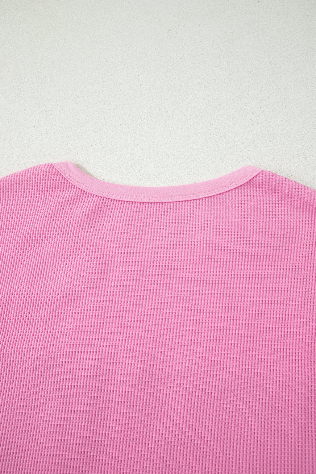 Pink Solid Color Raw Seam Waffled Patchwork Casual T Shirt
