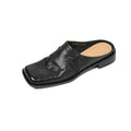 Women's Square Toe Leather Mule Slides | Full-Grain Calfskin Slip-On Low Heel