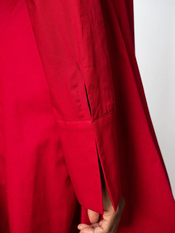 Chic Relaxed Fit Stand-Collar Long Sleeve Midi Dress