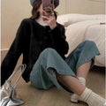 Loose Fit Solid Color Round Neck Sweater Cardigan
