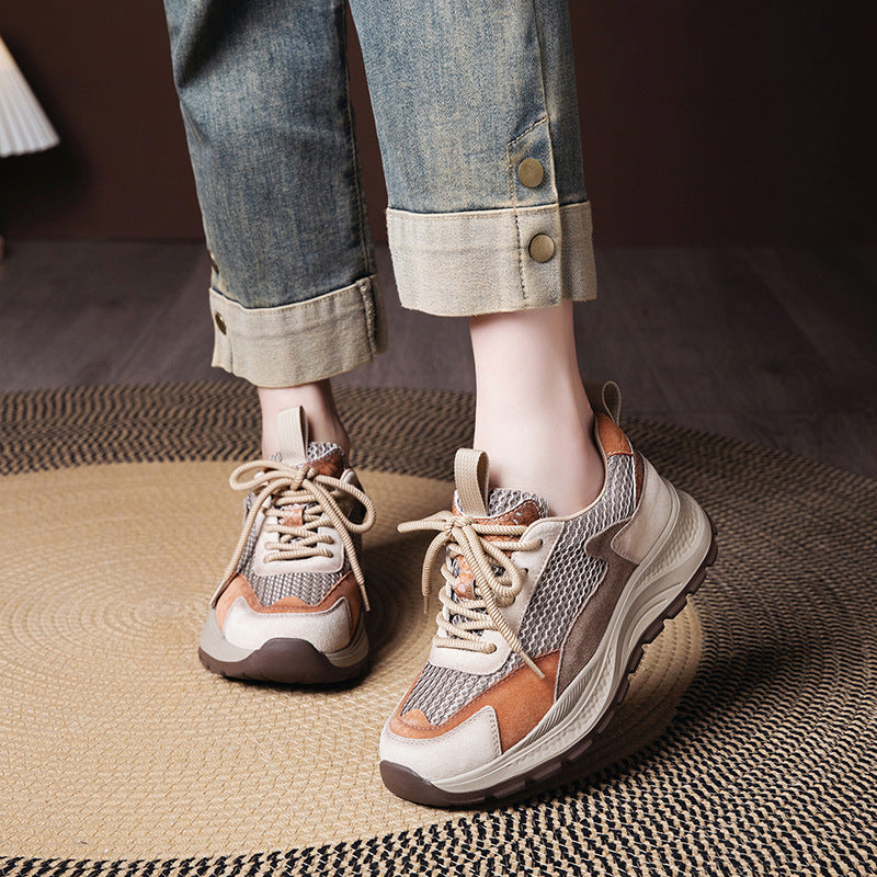 Women's Retro Color-Block Dad Sneakers – Breathable Lace-Up Casual Shoes