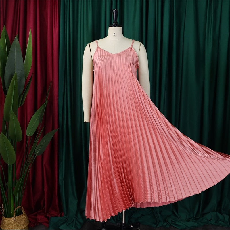 Solid Color Halter Pleated A-Line Dress