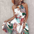 Stylish Off-Shoulder Halter Neck Print Dress