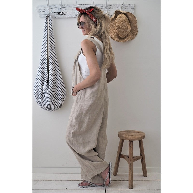Casual Loose Solid Color Sleeveless Pockets Jumpsuits