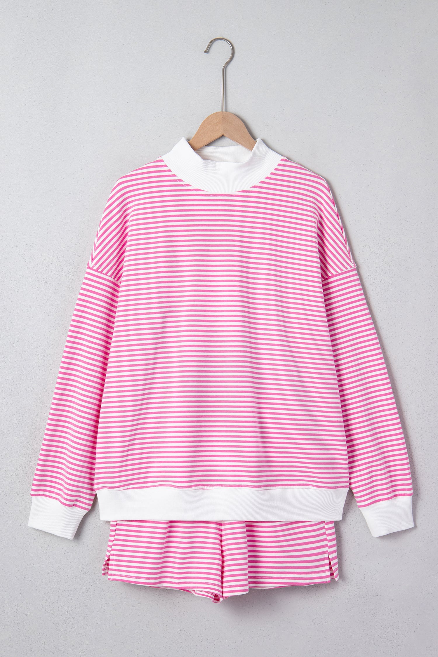 Pink Stripe Oversize Mock Neck Sweatshirt and Shorts Set