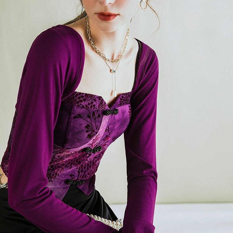Sleek Embroidered Retro Vest with Spaghetti Straps