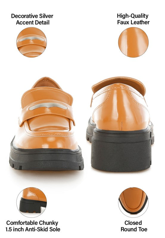Gleam Stride Faux Leather Chunky Loafers