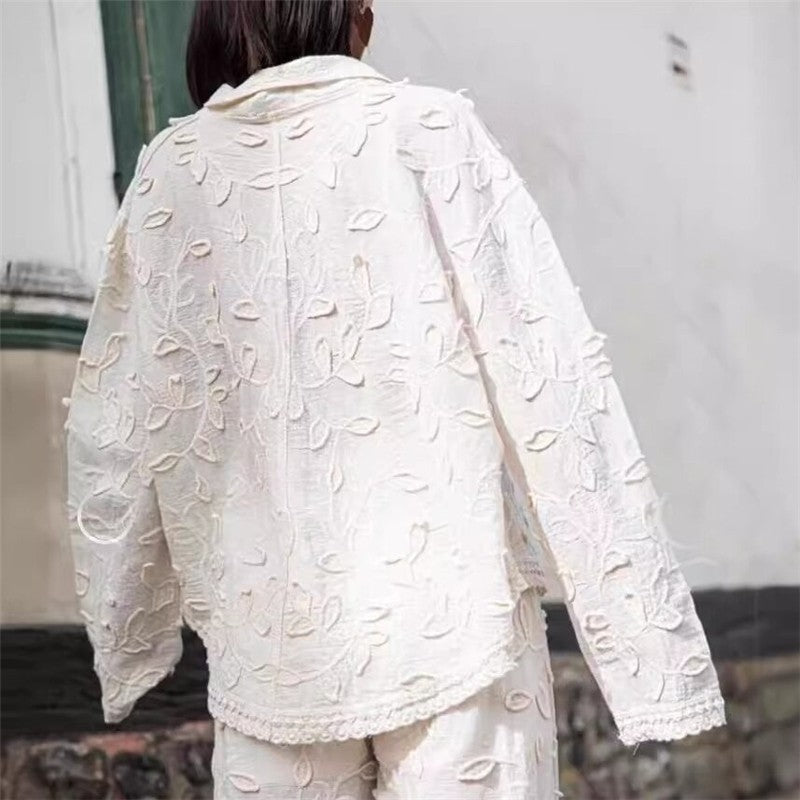 Fashionable White Silk Jacquard Co-ord Set