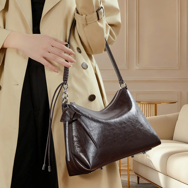 Women's Genuine Leather Crossbody Bag – Large Capacity Pillow Bag | Wine Brown, Dark Brown, Black