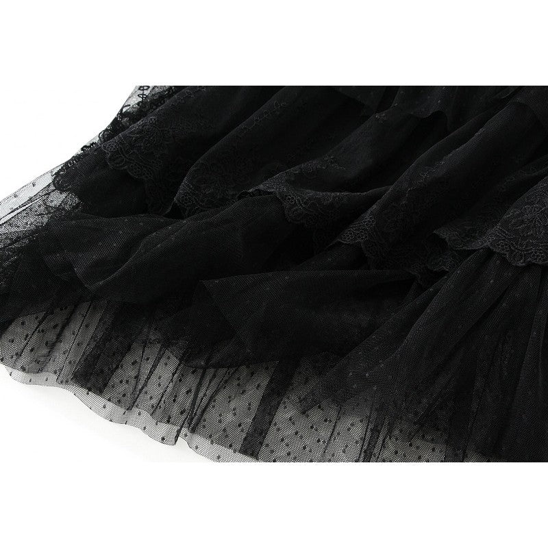 Layered Lace Patchwork A-Line Skirt in Solid Color