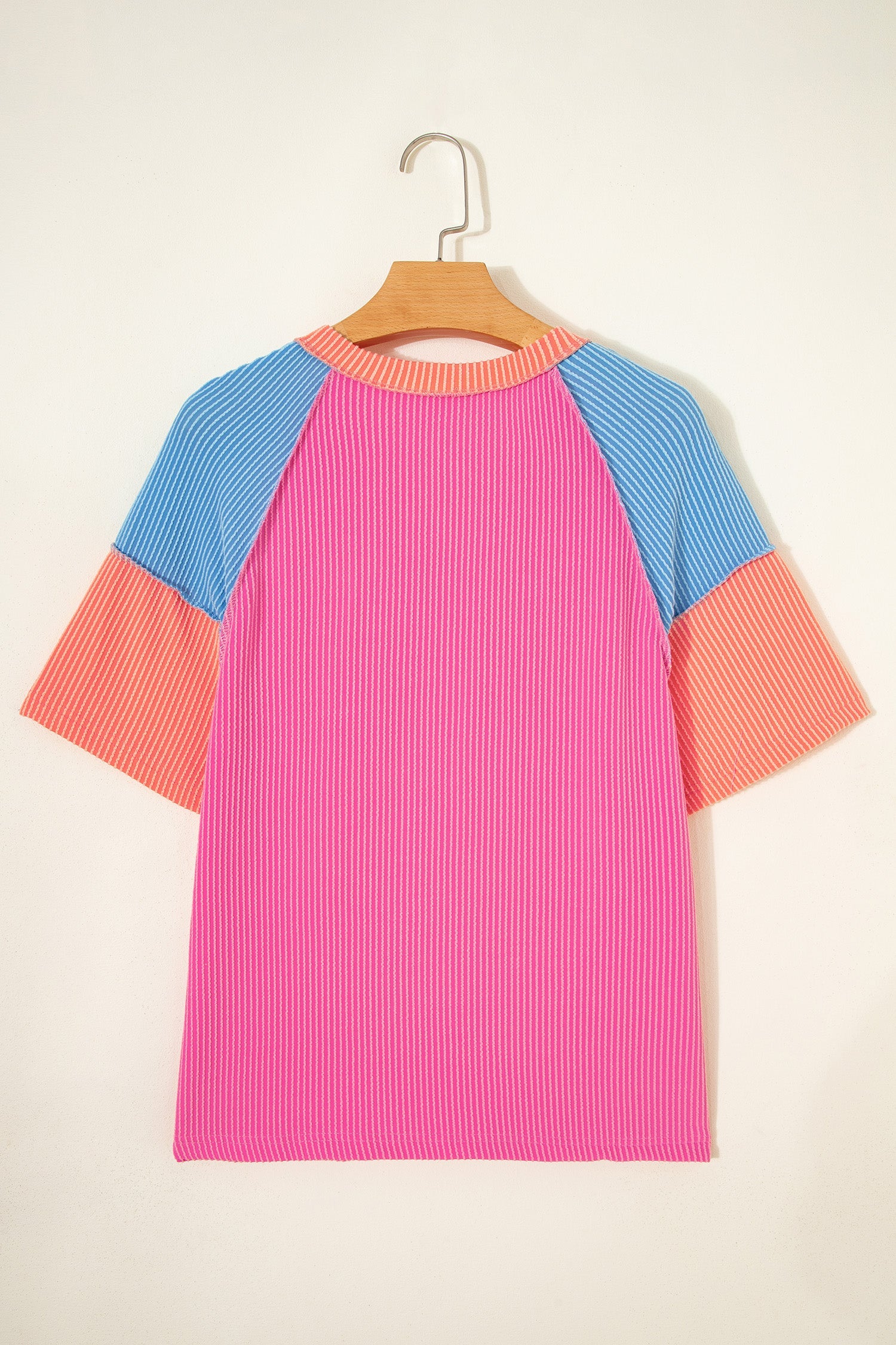 Rose Red Color Block Twisted Ribbed Tee