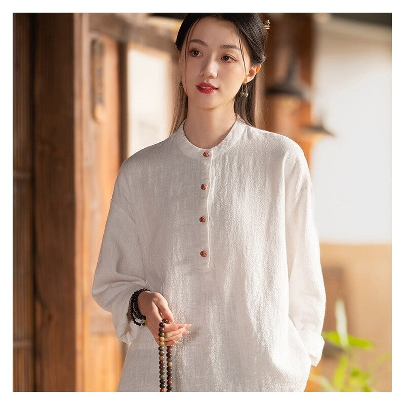 Stand-Up Collar Solid Color Button-Up Sweater