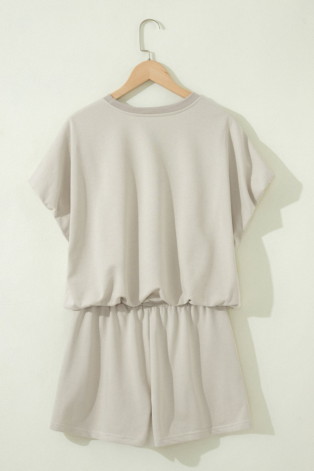 Smoke Gray Solid Color Puffy Loose Top Drawstring Shorts 2pcs Outfit