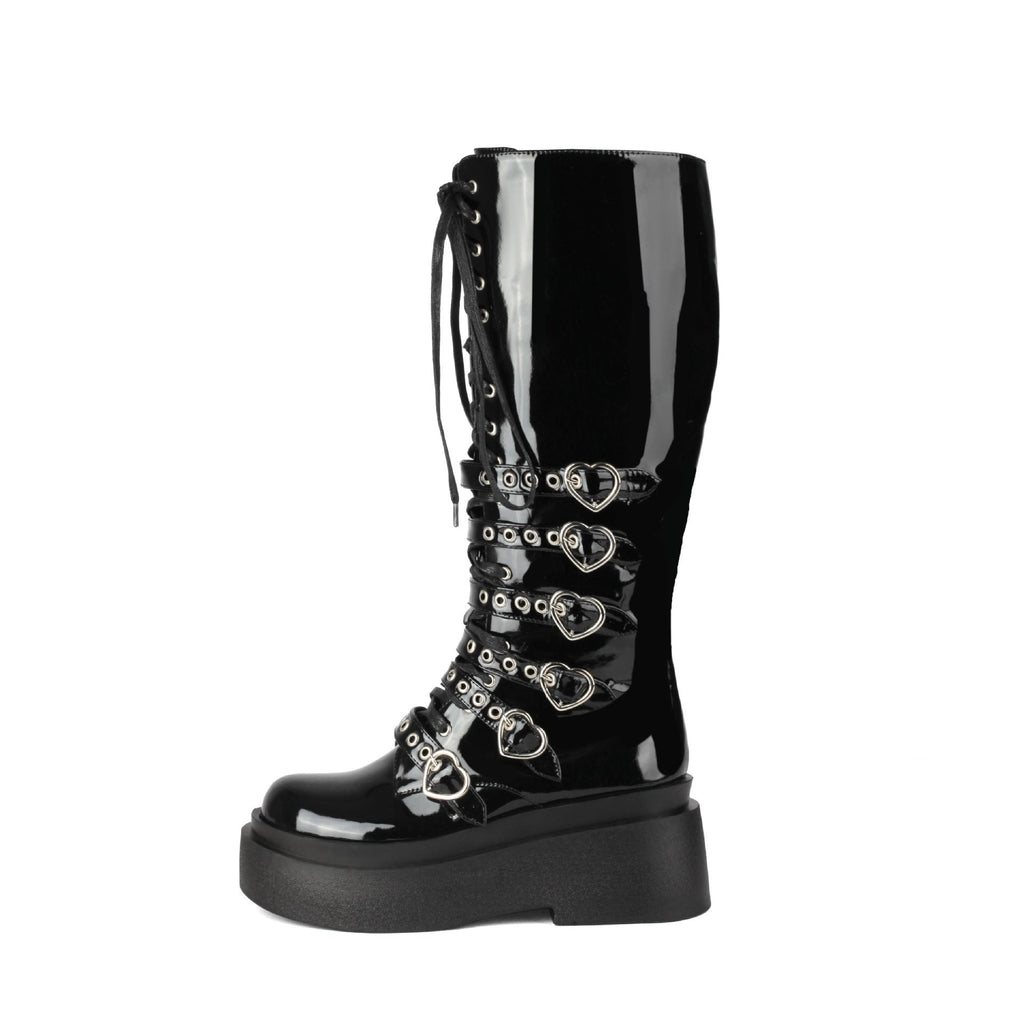 Women's Chunky-Soled Punk Over-the-Knee Boots with Cross-Tie Straps | Side Zipper | Sizes 34–44