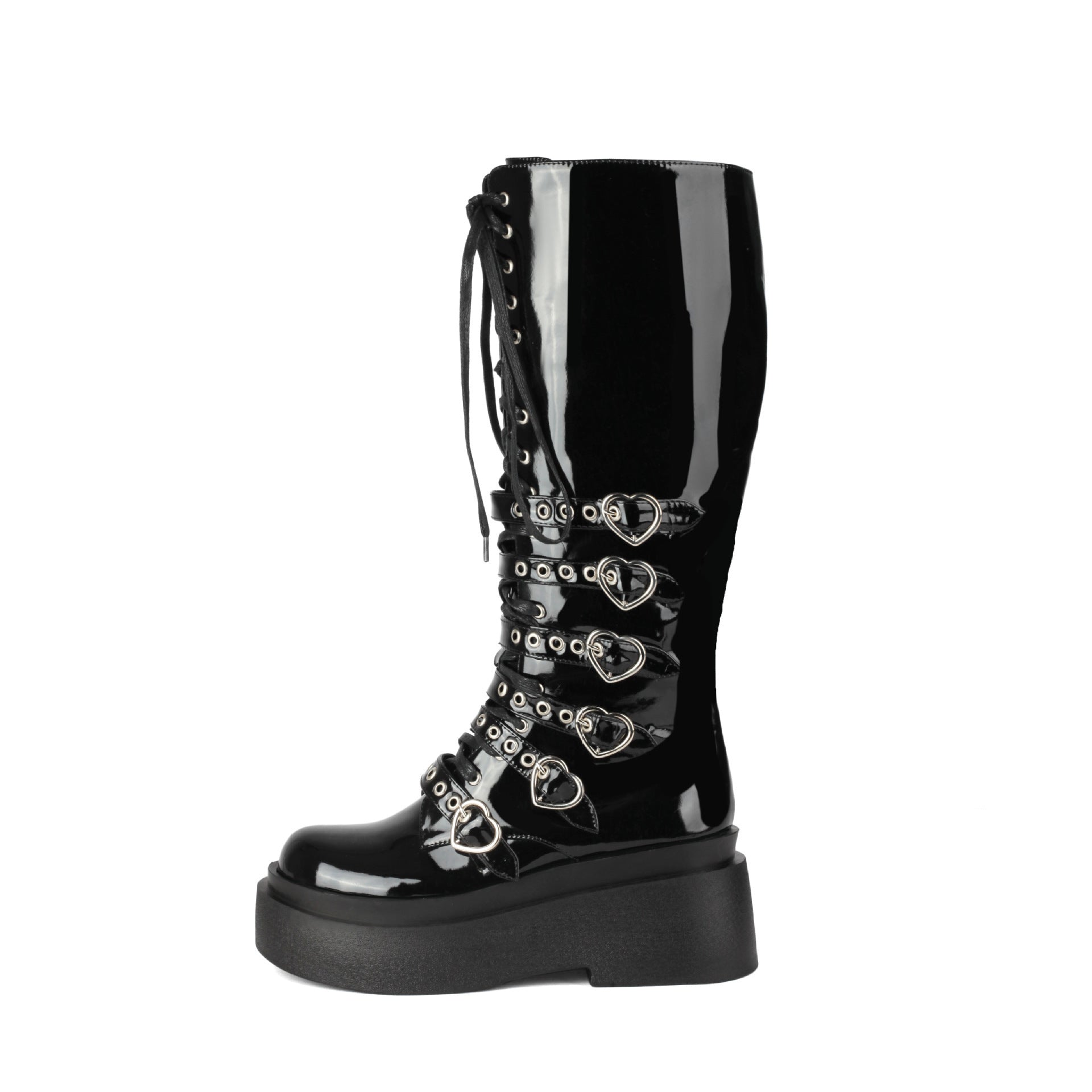 Women's Chunky-Soled Punk Over-the-Knee Boots with Cross-Tie Straps | Side Zipper | Sizes 34–44