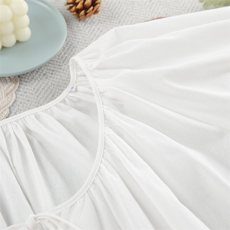 Relaxed Fit Bubble Sleeve Nightgown with Front Tie