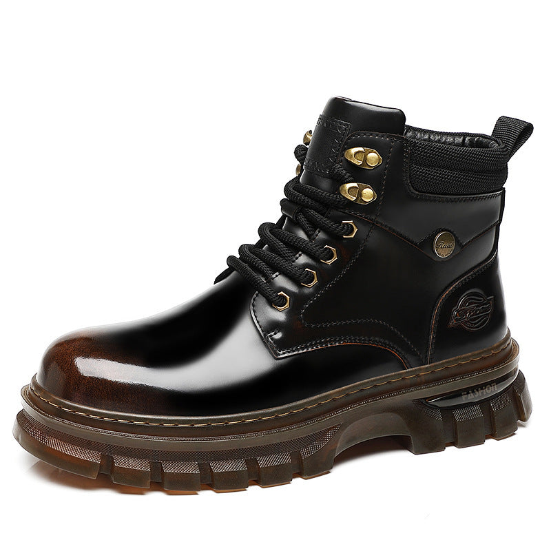 Men's Fleece-Lined British Platform Boots | Microfiber Leather Lace-Up Winter Boots