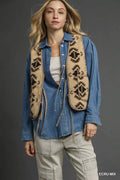 Mix Patterned Sherpa Tie-Front Vest