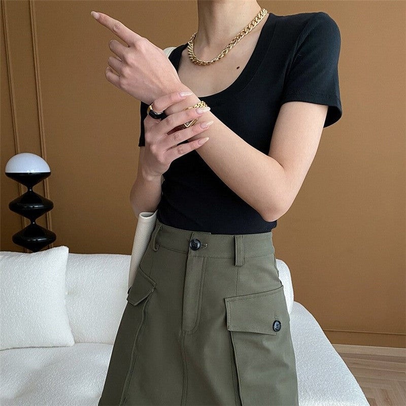 V-Neck T-Shirt with Unique Outer Seam Stitching