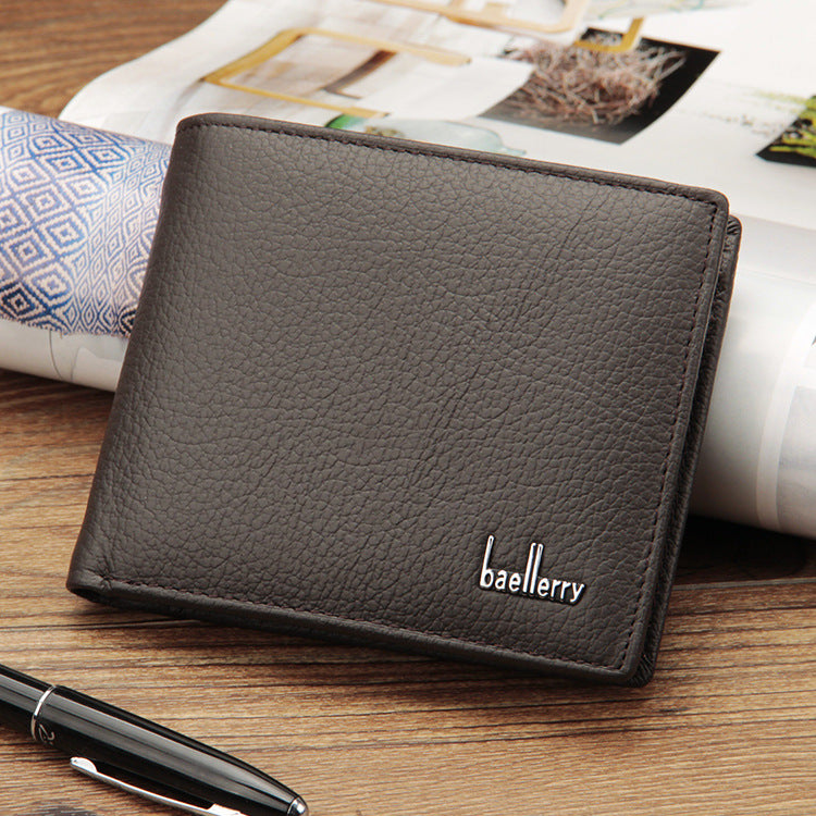 Men's Genuine Leather Bifold Wallet – Full-Grain Cowhide Short Coin Purse