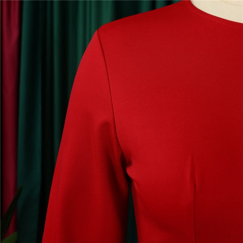 Ruffle Hem Solid Color Bodycon Dress for Office Wear
