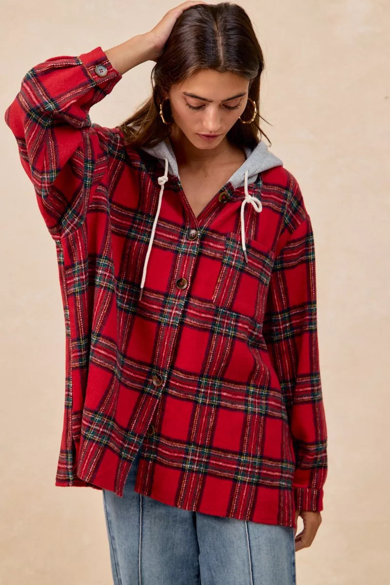 Brushed Plaid Hooded Jacket