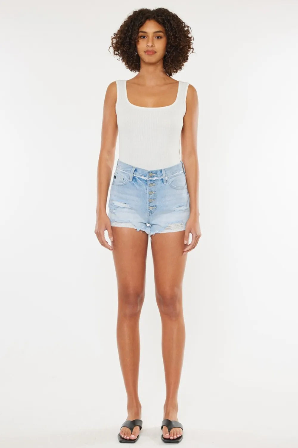 I am a Fashion Junky Distressed Button Fly Denim Shorts