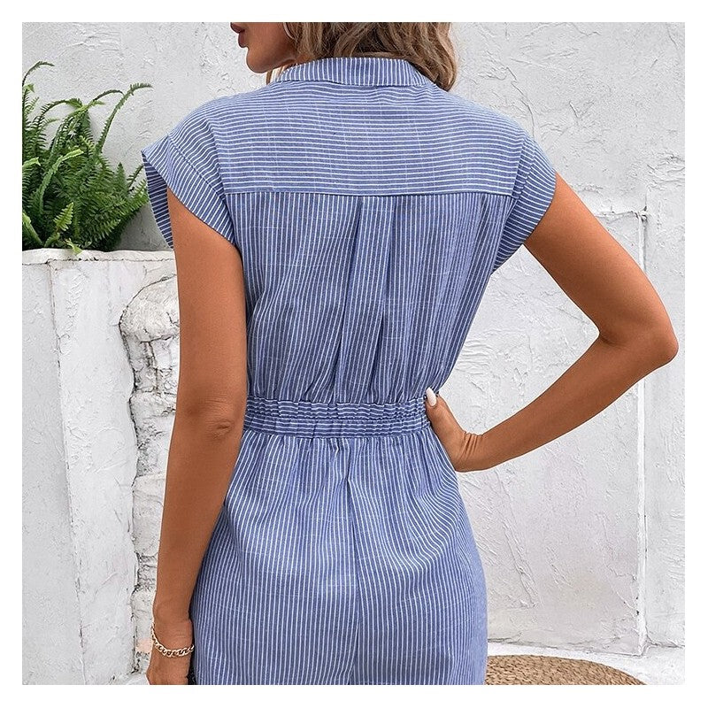 Casual Striped Short Sleeve Jumpsuit