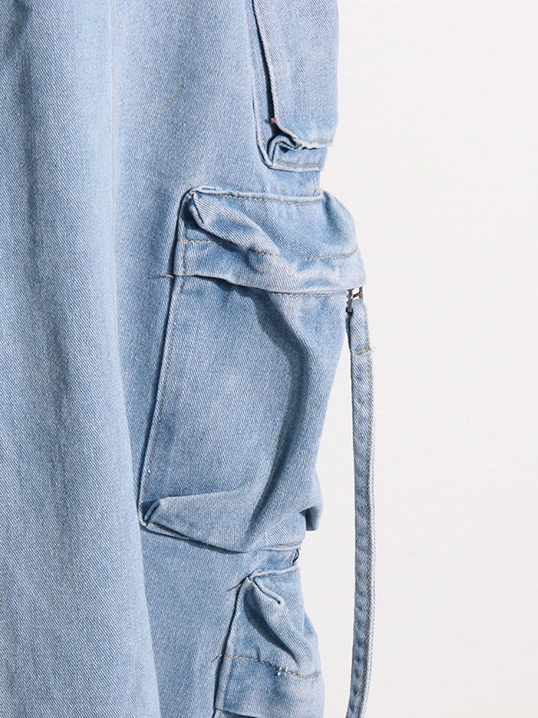 High Waisted Loose Buckle Split-Back Split-Joint Streamer Zipper Skirts