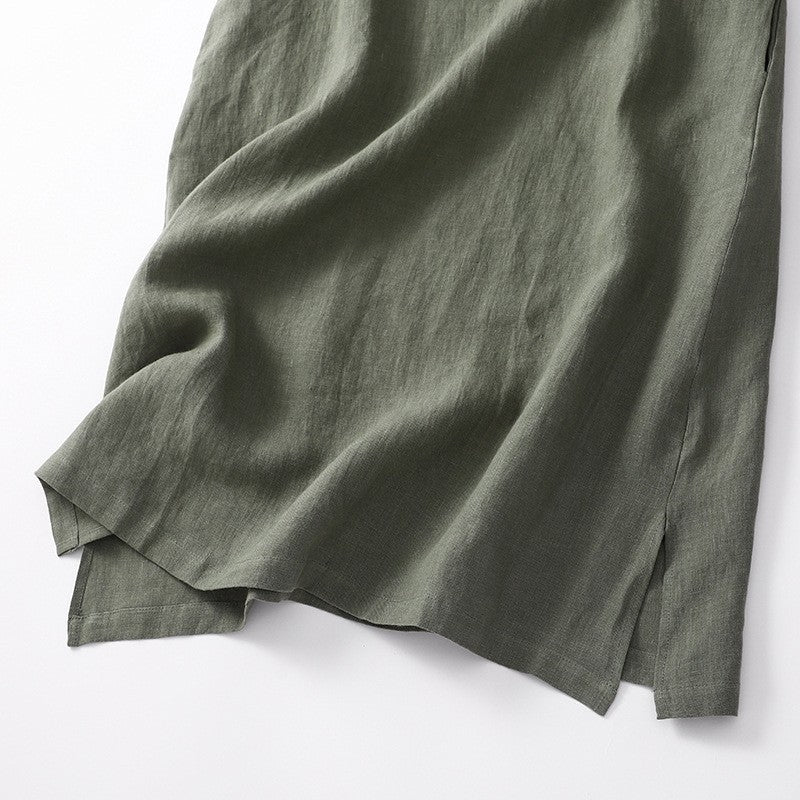 Solid Color Crewneck Short Sleeve Retro Dress