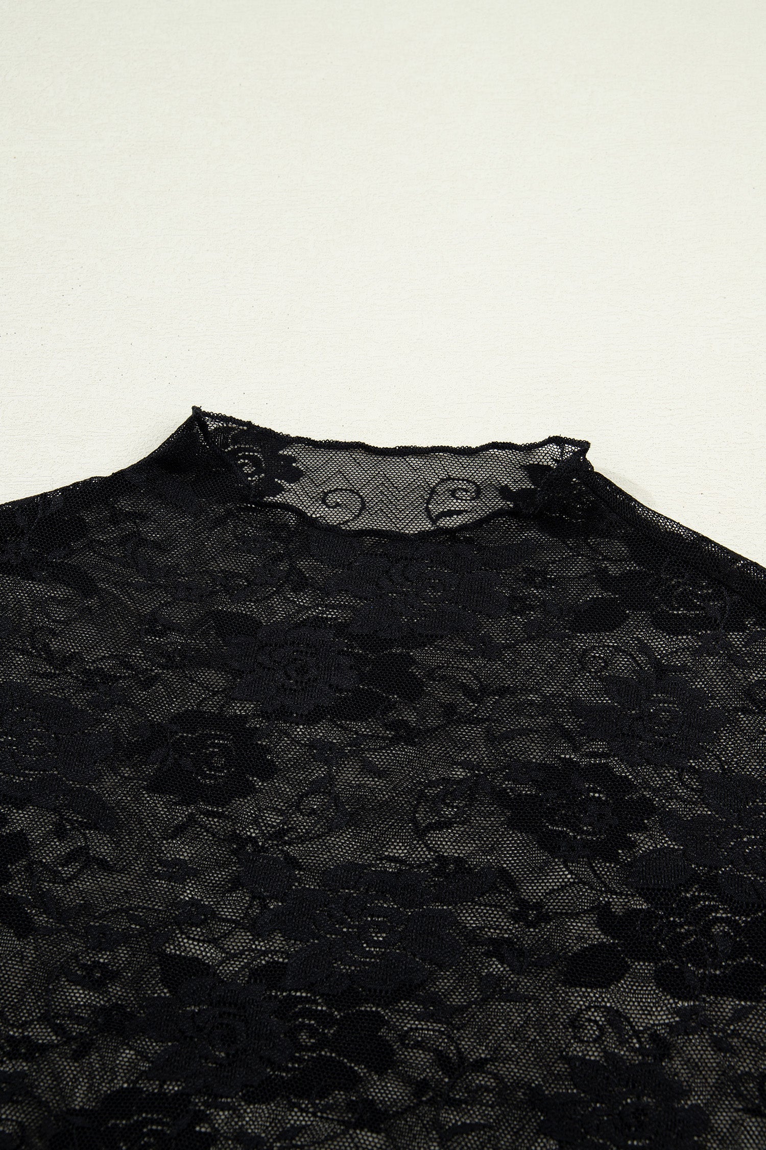 Black Floral Lace Mesh Short Sleeve Sheer Top