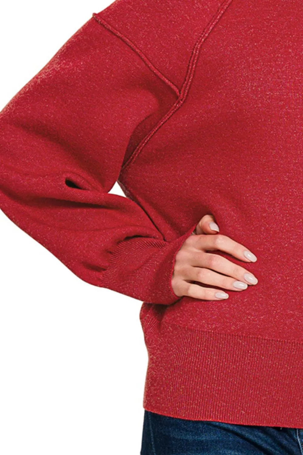 Viscose Mock Neck Exposed Seam Sweater
